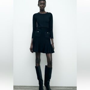 ZARA KNIT PLEATED SHORT DRESS NAVY BLUE